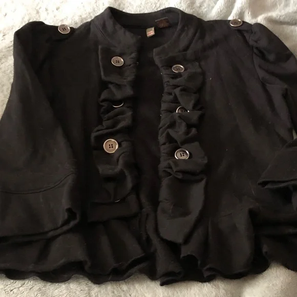 Black Ruffled Button-Up Jacket - Picture 2 of 9